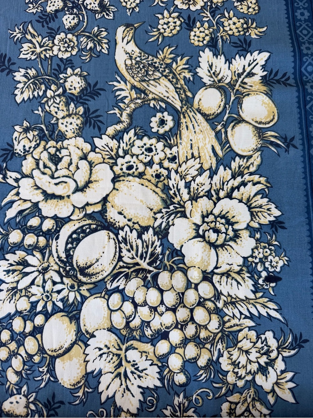 Waverly Tidewater Cavalier Toile Fabric Blue Floral Birds Fruit Scotchguard 8yds